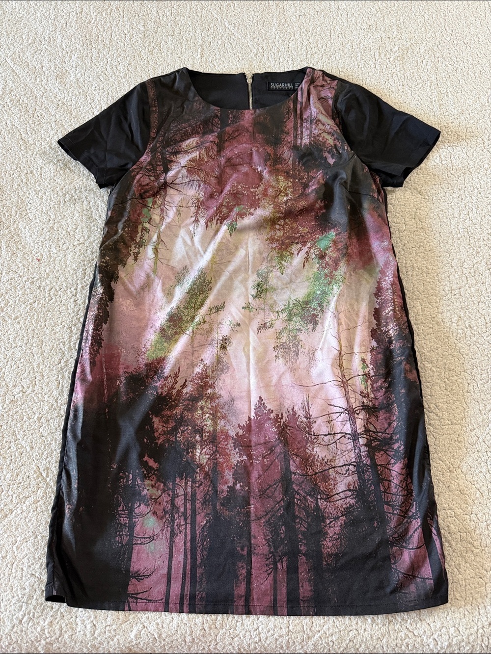 Sugarhill Boutique Graphic Forest Print Midi Dress - Black and Mauve 6